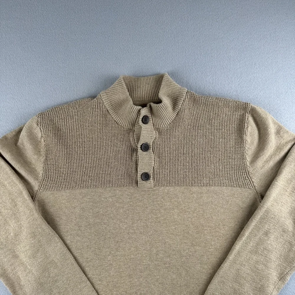 Club Room Mock Neck 3-Button 100% Cotton Pullover Mens Sweater Brown Size Medium